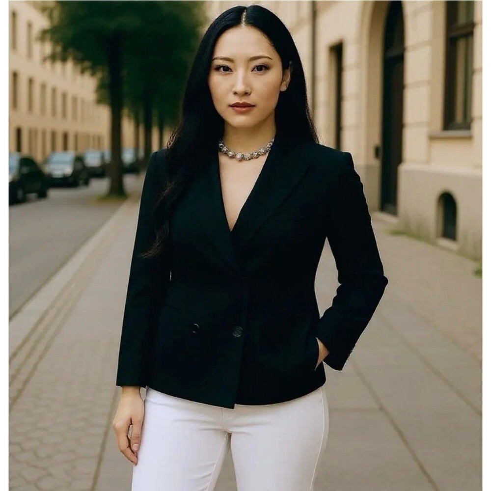 Yves Saint Laurent Blazer Women Sz 38M Black Double Breasted Beaute Uniform YSL
